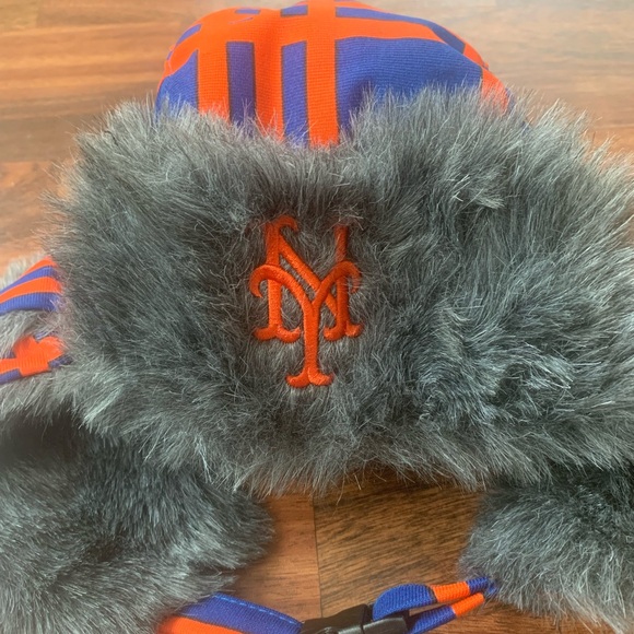 NY New York Mets MLB Baseball JustWorks Lumberjack Winter Fur Trapper Hat Cap - Picture 2 of 6